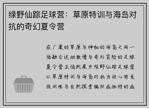 绿野仙踪足球营：草原特训与海岛对抗的奇幻夏令营