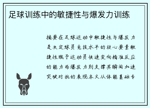 足球训练中的敏捷性与爆发力训练