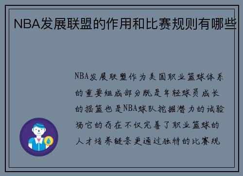 NBA发展联盟的作用和比赛规则有哪些