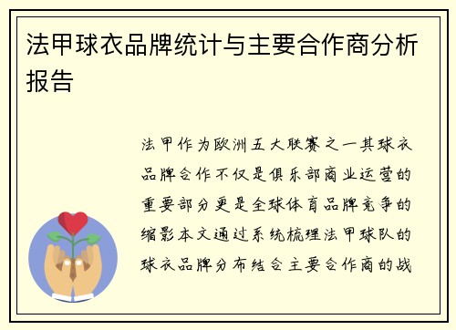 法甲球衣品牌统计与主要合作商分析报告